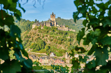 Beautiful Cochem Town In Germany On Moselle River With Reichsburg Castle On A Hill