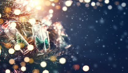 Wall Mural - merry christmas and happy new year concept, close up, elegant christmas tree in glass jar decoration