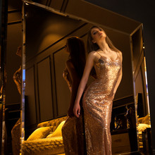 Glamorous Interior Golden Mirror. Fashion Beautiful Young Woman