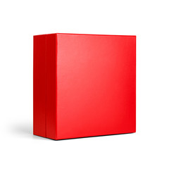 Wall Mural - Blank Red cardboard paper box with lid isolated on white background. Packaging template mockup collection. Stand-up Half Side view package.