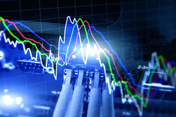 Trading Algorithm. Stock price movement analysis. Stock charts on server background