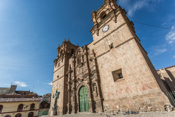 Wall Mural - Panoramic view of the Cathedral of Puno at a sunny day in Peru