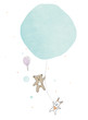 Motif bébé dessin ours et lapin envol ballon