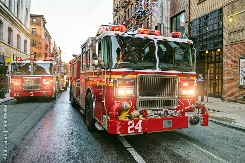 Fotografie, Obraz New York fire trucks