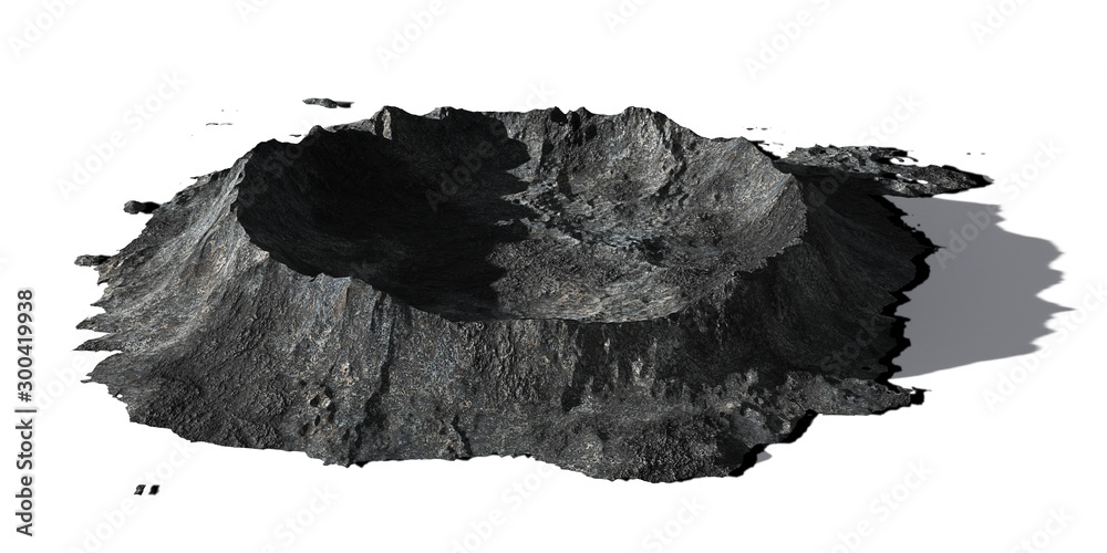crater on the surface of the Moon, terrain model isolated with shadow on white background  - obrazy, fototapety, plakaty 
