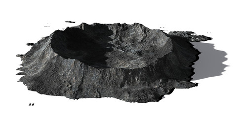 crater on the surface of the moon, terrain model isolated with shadow on white background