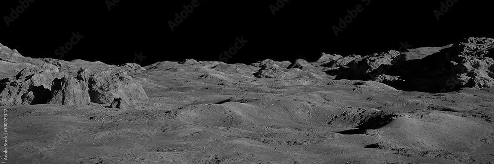 Moon surface, lunar landscape - obrazy, fototapety, plakaty 