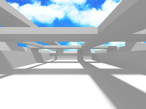 Futuristic White Architecture Design on Cloudy Sky Background