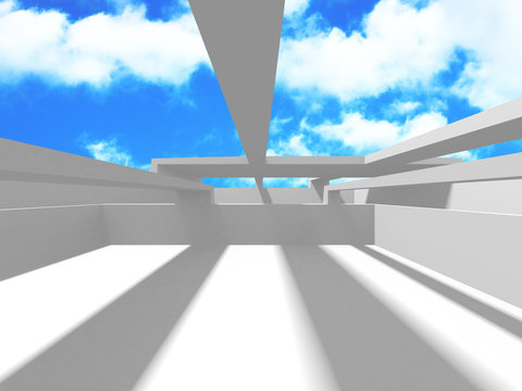 Futuristic White Architecture Design on Cloudy Sky Background