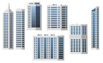 set of city buildings isolated to create modern urban cityscape, for infographic design, flat style.