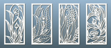Laser Cut Panel Template, Anstract Floral Pattern. Stencil For Wood Or Metal Cutting, Carving, Paper Art, Fretwork