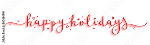 Fotografía HAPPY HOLIDAYS red vector brush calligraphy banner with swashes and stars