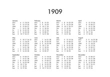 Calendar Of Year 1909