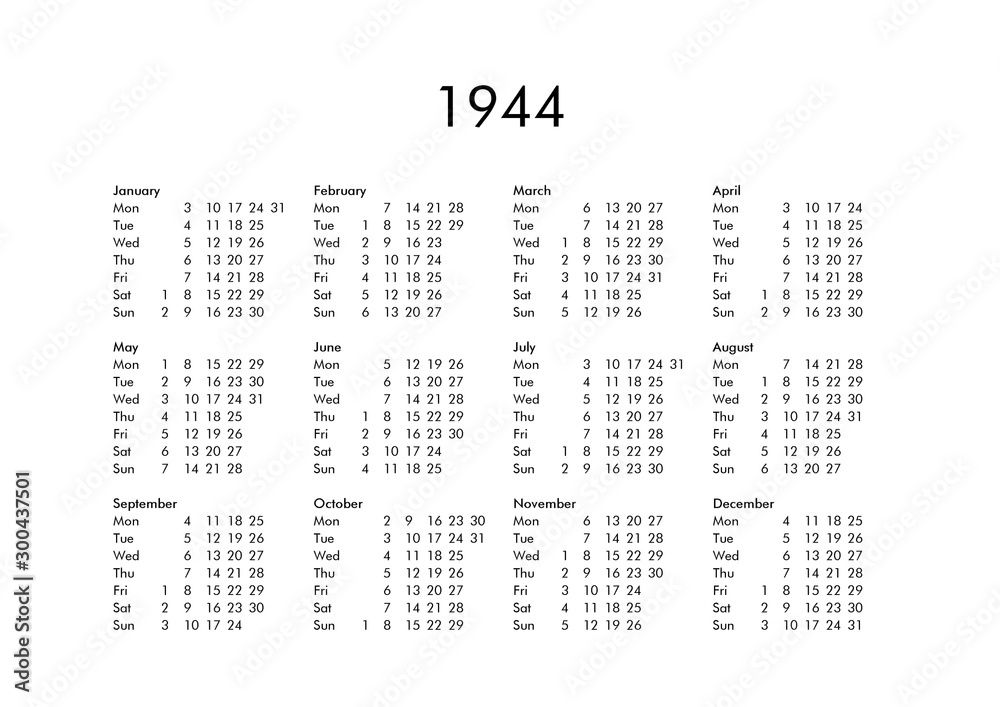 Calendar of year 1944 - obrazy, fototapety, plakaty 