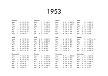 Calendar Of Year 1953