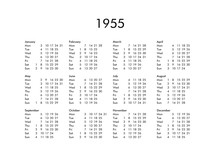 Calendar Of Year 1955