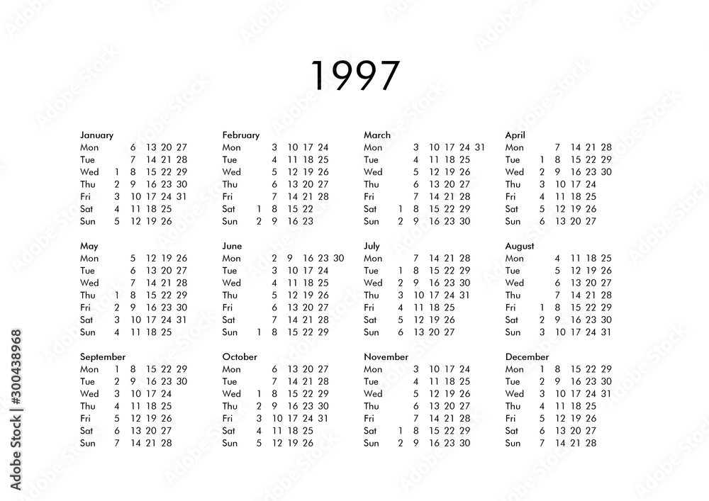 Calendar of year 1997 Stock Illustration | Adobe Stock Calendar of year 1997 Stock Illustration | Adobe Stock