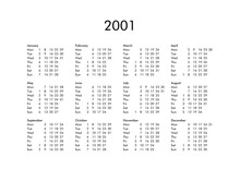 Calendar Of Year 2001