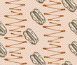 Seamless pattern with pecan nuts and caramel. Hand drawn Vector illustration