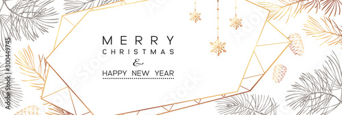 Fotomural Winter holidays or Christmas background with branches and snowflakes