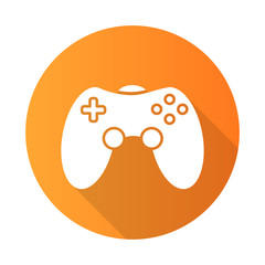 Sticker - Game room orange flat design long shadow glyph icon. Gamepad. Video game controller. Community recreation area. Esports competition. Joystick. Vector silhouette illustration