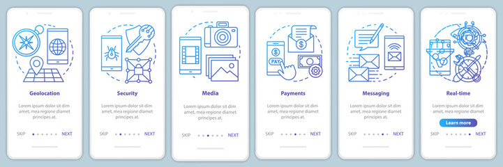 Software development onboarding mobile app page screen vector template. Application programming. Walkthrough website steps with linear illustrations. UX, UI, GUI smartphone interface concept