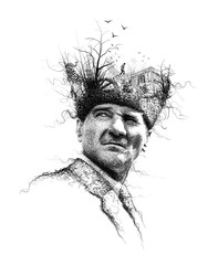 Ataturk illustration, Leader of Turkey,President drawing,collage art