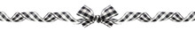 Long Christmas Border Of Black And White Buffalo Plaid Bow And Ribbon Isolated On A White Background