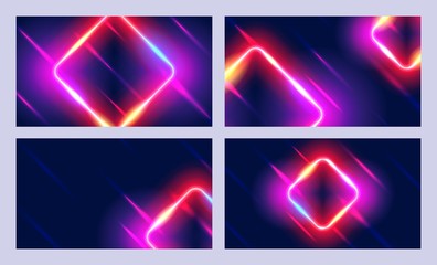 Wall Mural - Set of Futuristic abstract colorful vector backgrounds with Glowing electric bright neon lines . Abstract Modern Vector Layout