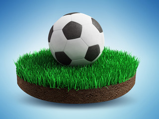 Soccer ball on an island of grass - 3d render illustration