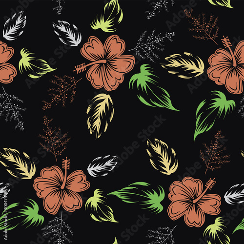 beautiful  flower and branches hand draw illustration seamless pattern
