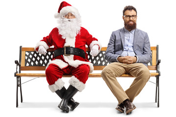 Sticker - Santa Claus and a younger man sitting on a bench