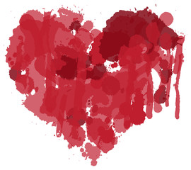 Poster - Vector abstract illustration of heart sign with red blots and drops. A bloody heart with spots and splashes on a white background. Suitable for wedding cards, Valentine day greetings, t-shirt design