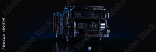 Fire Truck, studio setup, on a dark background. 3d rendering Tableau sur Toile