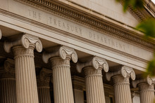 Close-Up Of The Lettering "The Treasury Department" At The Treasury Department Building In Washington, DC