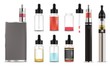 Vape and e-liquid bottle icon set, vector isolated illustration