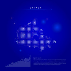 canada illuminated map with glowing dots. dark blue space background. vector illustration