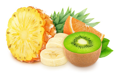 Sticker - Composition with mix of tropical fruits isolated on a white background with clipping path.