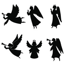 Set Of Silhouettes Of Angels