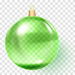 Wall Mural - Green realistic glass ball. Christmas green ornament.