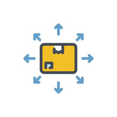 Poster - delivery and shipping color line icon. box with direction arrows vector outline colorful sign.