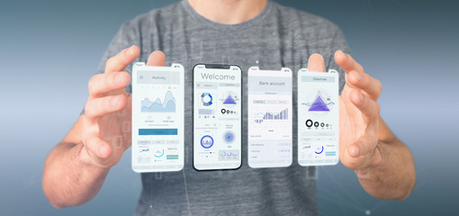 Poster - Application interface UI on a smartphone - 3d rendering