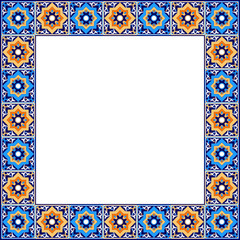 Wall Mural - Tile frame vector. Vintage ceramic border pattern. Flower mosaic decor design. Portuguese azulejos, mexican talavera, italian sicily majolica, spanish ornament.