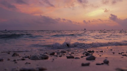 Sticker - Amazing colors of tropical sunset. Sail boats silhouettes floating on ocean horizon. Boracay island, Philippines summer vacation