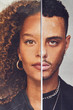 Gender Identity Concept With Composite Image Made From Halved Male And Female Facial Features
