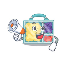 Sticker - lunch box cartoon with the character with holding megaphone