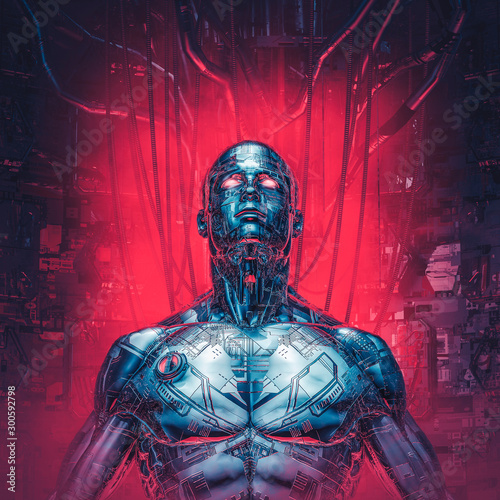 Fotografía Chrome visions reloaded / 3D illustration of futuristic metallic science fiction