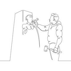 Poster -  sculptor working carving stone