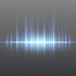 © Kindlena - Sound waves light effect isolated on transparent background. Vector blue audio, music or voice digital spectrum pattern.