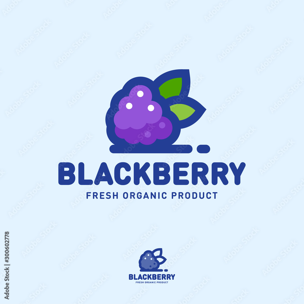 Blackberry logo. Ripe berries with leaves and letters. Emblem of health  products on a light background. Monochrome option. Stock Vector | Adobe  Stock, image size:1000x1000